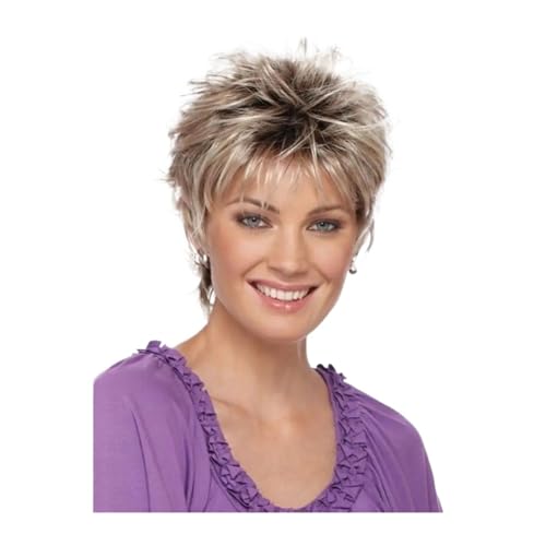 Women Short Haircut Shag Curly Ombre Wig Party Cut Blonde
