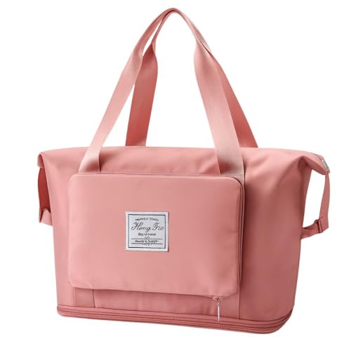 Bolsa Mala Dobrável Expansível e Impermeável Oxford – Ideal Academia e Viagem • Compartimento para Tênis/Roupas Molhadas • Alças Mão e Tiracolo Reforçadas (Rosa)