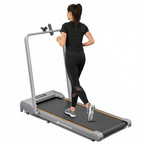 Image of Compact 3HP Peak BLDC Motor Treadmill with Mobile Stand & Remote Control | 120 kg User Capacity | 10km /h Max Speed | LED Display with Foldable Under-Desk Design | Home Use | Grey