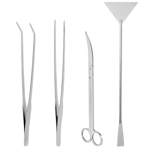 QWORK® 4-in-1 Aquarien Aquascape-werkzeugset, Aquarium Reinigungsset, rostfreies Stahl-Scheren-Pinzetten-Spatel-Set für Aquarien und Fischbecken