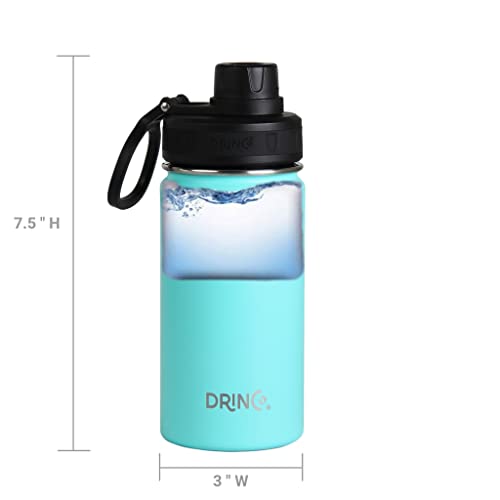 Image of Drinco Stainless Steel Water Bottle Spout Lid Vacuum Insulated Double Wall Water Bottle Wide Mouth Leak Proof Keep Cold Sport Camping Hiking (14oz Teal)