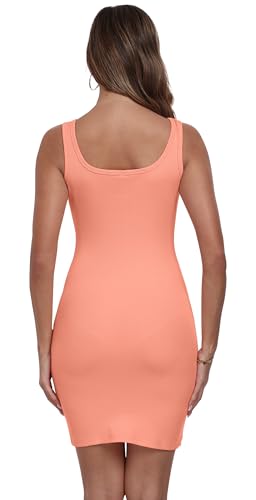 Image of Qaffier Summer Dresses for Women Sexy Mini Dress Ribbed Knit Fitted Square Neck Bodycon Party Club Tank Dresses