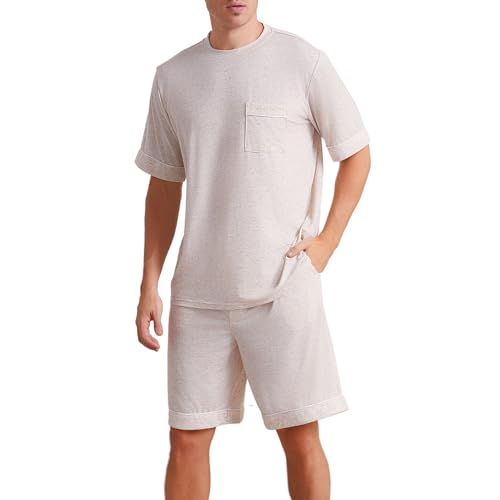 Vulcanodon Mens Pajama Set Short Sleeve, 2 Piece Lightweight Pajamas for Men Sleepwear with Pockets