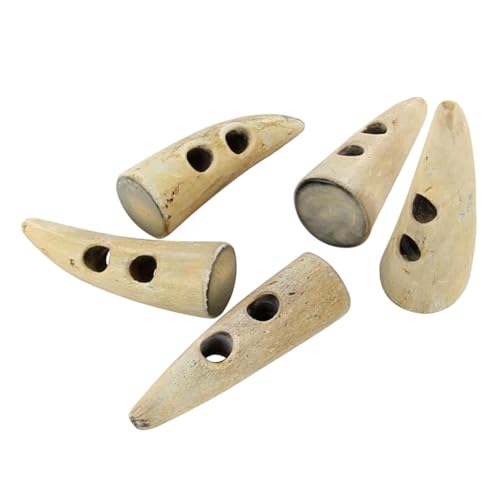 Armory Replicas™ Handmade Horn Toggle Set – 5 Piece, 2 Inch Natural Bovine Horn with Polished Finish – Two-Hole Design for Heavy Costumes