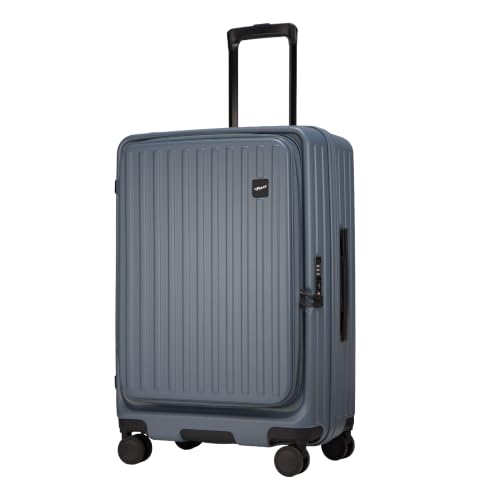 F Gear Montreal Medium 65cm German Polycarbonate Hard Luggage|8 Japanese Hinomoto Silent Wheels|Expandable Check-in Front Opening Suitcase for Travel|Anti-Theft Zipper, TSA 007 Lock| (Stone Blue)