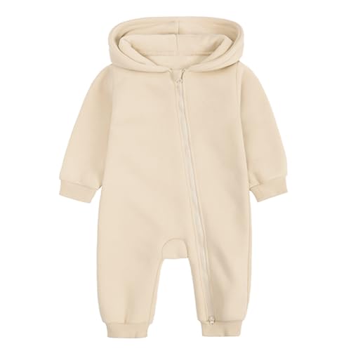 Odizli Baby Kleidung Overall Herbst Winter Mädchen Junge Langarm Fleece Kapuze Strampler Onesie Neugeborene Erstausstattung Babysachen Set Babykleidung Winterkleidung Beige 0-3 Monate