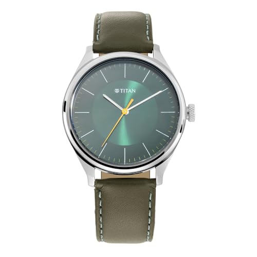 Titan Neo Eco Green Dial, Green Leather Strap Analog Round Watch for Men's