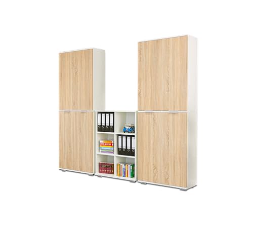 Mutatio Aktenschrank Set 7 TLG Weiß/Sonoma-Eiche