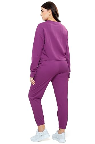 Image of ZEYO Women Cotton Track Suit Typography Printed Crop Top Co-ords Set