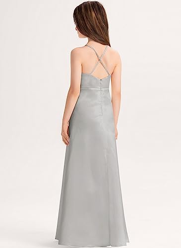 Junior Bridesmaid Dress, Flower Girl Dresses, Formal Dress for Teen Girls A-line V-Neck Floor-Length Satin2