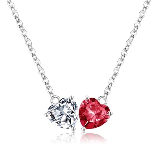 Iefil Heart Necklace - April Birthstone CZ & Simulated Ruby Necklace