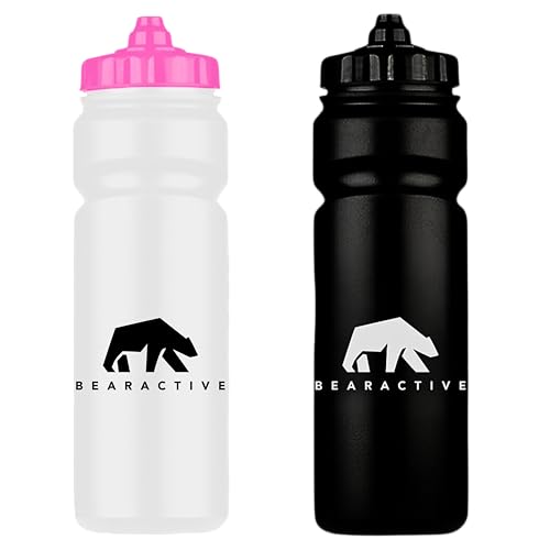 Bearactive 2x Sports Bottle UK Made Lightweight Sports Water Bottle 750ml with Valve Sprout - BPA Free Plastic, Dishwasher and Leak Proof - for Gym, Bike, Running, Hiking, Football - Black & Pink Bearactive 2x Sports Bottle UK Made Lightweight Sports Water Bottle 750ml with Valve Sprout - BPA Free Plastic, Dishwasher and Leak Proof - for Gym, Bike, Running, Hiking, Football - Black & Pink