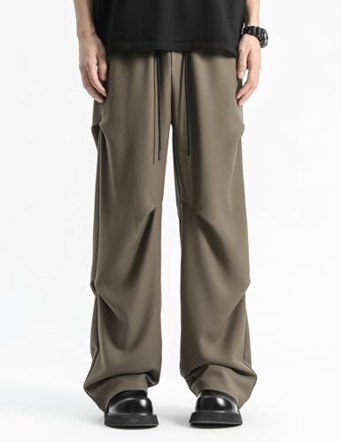 Silent Vortex Men's Teen Y2k Baggy Wide Leg Dress Pants Pleated Loose Fit Straight Leg Drawstring Sweatpants with Pocket2