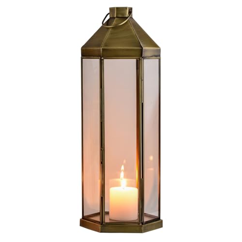Marrakesch Vintage Deko Windlicht Laterne 39cm groß Gold antik aus Metall & Glas | Teelichthalter als Tischdeko Wohnzimmer | Kerzenhalter Windlichter Arada als Balkon Terrasse & Garten Aesthetic Deko