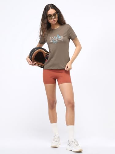 Image of Nobero Women's Graphic Printed T-Shirt | Regular Fit 180 GSM Cotton Tee for Women | Comfortable Round Neck Casual Wear