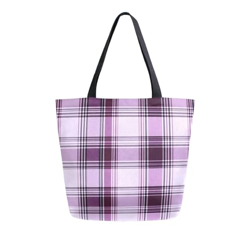 Extra Large Shoulder Tote Bag for Beach Travel Weekender Gym Plaid Pattern Brown Purple Reusable Grocery Canvas Shopping Bag2