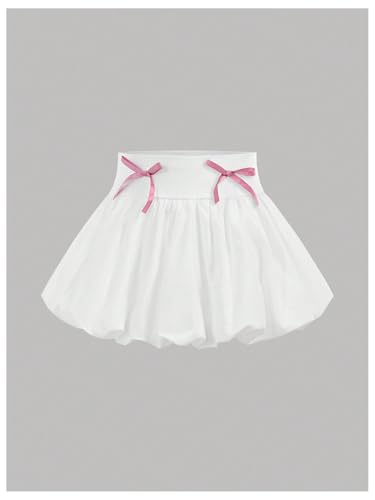 Image of Verdusa Girl's 2 Piece Bow Outfits Short Sleeve Fitted Crop Tops with Mini Bubble Skirt Set
