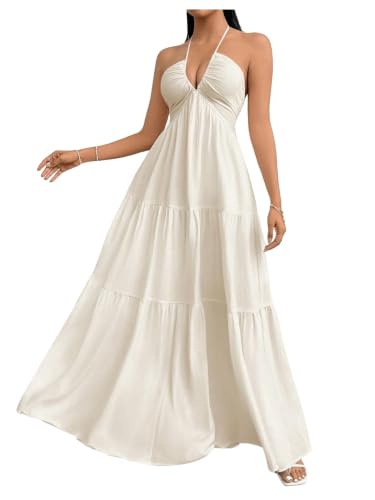 Image of SHENHE Women's Deep V Neck Backless Halter Flowy Dress