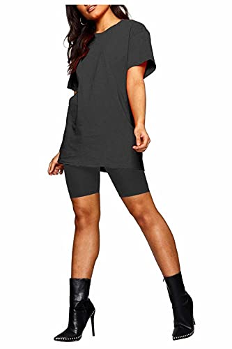 T-shirt manches courtes et short de cyclisme gym femme charbon