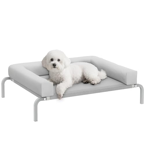 PawHut Cama Elevada para Perros Refrescante con Refuerzos Extraíbles Cama Elevada para Perros Pequeños Portátil con Malla Transpirable Marco de Acero para Interior Exterior 90x65x30 cm Gris Claro