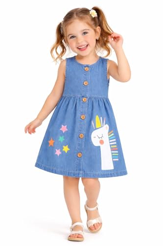 Image of HILEELANG Toddler Little Girl Summer Dress Sleeveless Cotton Casual Flower Shirt Playwear Jumper Skirt Sundress