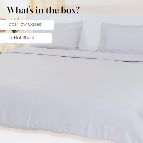 Image of Luxury Flat Bedsheet | Queen Size | 300TC | | 100% Tencel| Silver Sconce Color | Premium Solid Design | 1 Flat Bedsheet & 2 Pillow Covers for Bedroom | Size - Queen, 90 inch X 108 inch inch