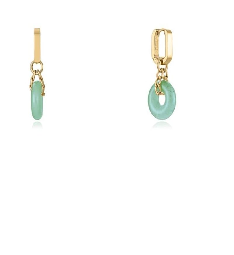 Viceroy Fashion 14080E01012, Pendientes Mujer Acero Dorado con Disco de Calcedonia Verde, Diseño de Fantasía, Exclusivos Viceroy