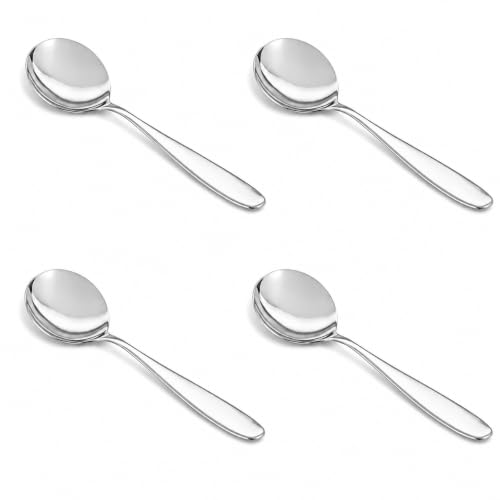 Image of Culinex Premium Stainless Steel 4 x 9.5 Oval Serving Spoon Set, Deluxe| All Purpose Kitchen Serving Spoon, Silver Rustproof Dishwasher Safe Kitchen Tools, Tableware By thinKitchen
