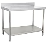 Beeketal 'BA120a' Gastronomie Edelstahl Arbeitstisch 120 x 60 cm mit Aufkantung, Tisch bis 120 kg belastbar, Profi Gastro Küchentisch mit extra großer unteren Ablagefläche und justierbaren Stellfüßen