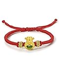 ZHOU LIU FU 24K Solid Gold Bracelets, Real Gold Bracelet Chinese God of Wealth White Green Nephrite Jade Jewelry Adjustable Braided Bracelet for Women Men Teens