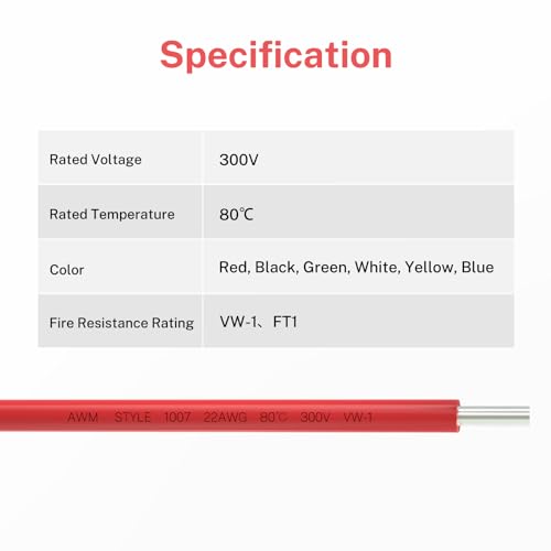 Image of FIRMERST 22 awg Solid Core Tinned Copper Hook up Wire Kits - 6 x 30 Feet Different Colored 22 Gauge Electronic Wire
