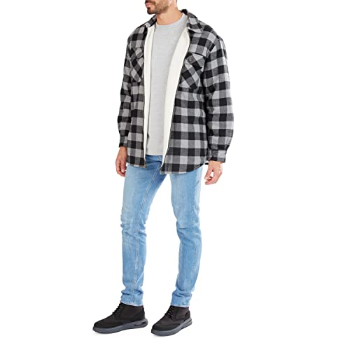 Image of Smith's Workwear Mens Zip-Front Sherpa-Lined Flannel Shirt JacketJacket