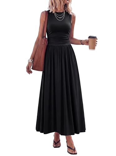 PRETTYGARDEN Summer Maxi Dresses for Women 2026 Sleeveless A Line Flowy Long Casual Sundress Wedding Guest Fashion Clothing (Black,XX-Large)