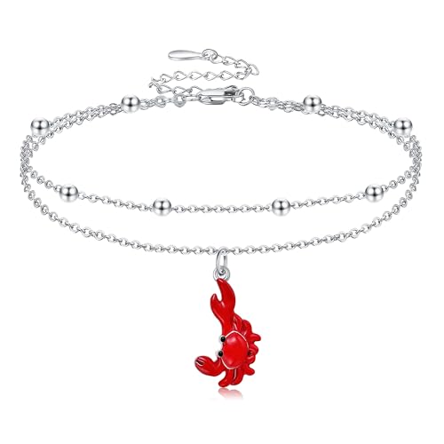 Tobillera de cangrejo en plata de ley de capas para mujer
