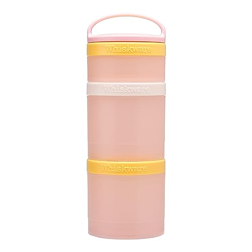 Image of Whiskware Stackable Snack Containers for Kids and Toddlers, 3 Stackable Snack Cups for School or Travel, Pink and Yellow