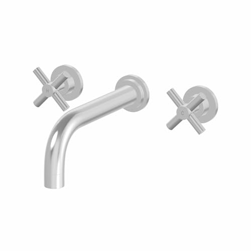 Architeckt® Tanaro Wall Mounted Bathroom Basin Sink Mixer Tap Long Spout Twin Crosshead Handles, Chrome