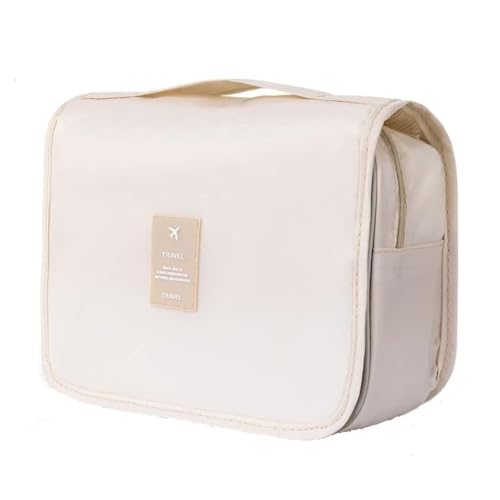 Image of CAVALO - Be Unique Nylon Polyester Large Capacity Portable Travel Toiletry Bag with Hanging Hook Waterproof Cosmetic Case Makeup Pouch Dopp Kit for Men Women with Carry Handle (Beige)