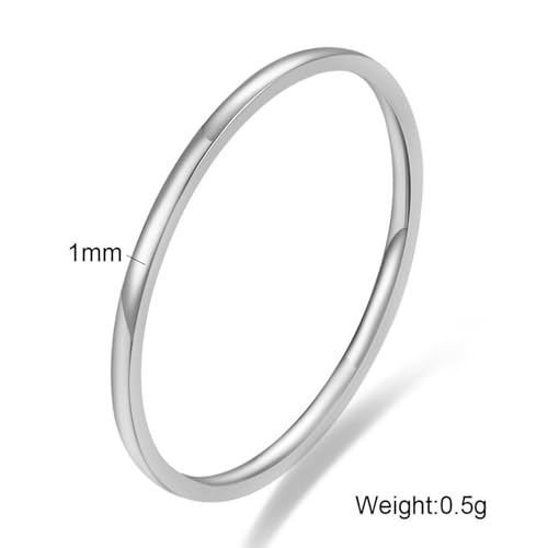 Beydodo Stackable Rings for Women, Stainless Steel Rings for Women Wedding Size 5 to 10 Pinky Ring Band 1mm Silver2