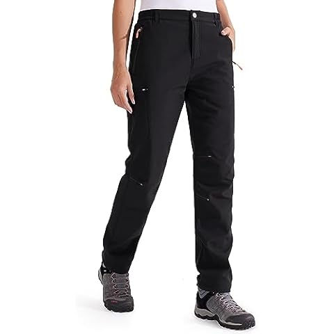 Libin Women's Fleece Lined Hiking Pants Snow Ski Pants Winter Warm Thermal Insulated Cargo Softshell Water Resistant, Black XXL Cover