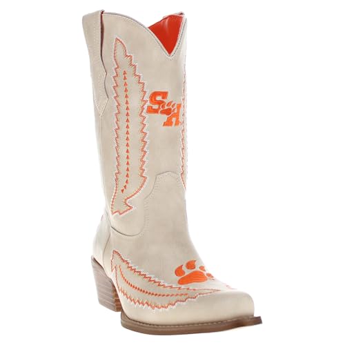 Vaccari Women's Mimi Premium PU Bone Leather Sam Houston State Embroidery Cowboy Boots - 10 B