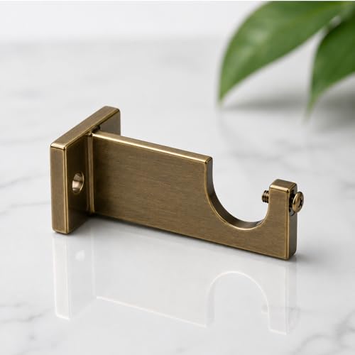 Image of Urban Elite Aluminum Curtain Rod Brackets - Heavy-Duty Wall Mount Clamps for Curtain Rod Support for Door and Window Curtain Rods with Screw and Wall Plug - Pack of 2PCS (EliteCurve) (Brass Antique)