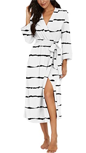 Image of VINTATRE Women Kimono Robes Long Knit Bathrobe Lightweight Soft Knit Sleepwear V-neck Casual Ladies Loungewear