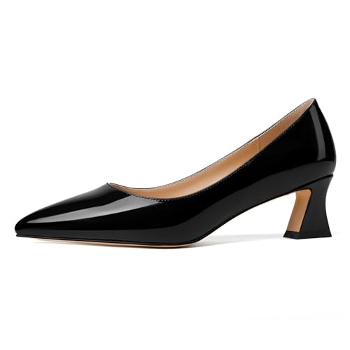 NUMALEO Womens Slip On Evening Patent Sexy Solid Pointed Toe Chunky Low Heel Pumps Shoes 2 Inch2