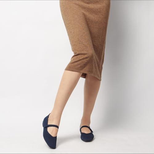 Image of Cusolemore Mary Jane Flat Shoes for Women with Arch Support and Concealed Low Wedge Heel, Comfortable Women Square Toe Ballet Flats Knit Dress Shoes