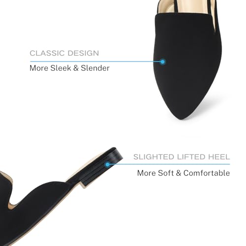 Image of MUSSHOE Women's Pointed Toe Mule Flats: Comfortable Lightweight Slip On Backless Loafers with Memory Foam for Office Work & Dressy Casual Wear