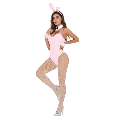 Generisch Damen Bunny Girl Anzug Anime Halloween Kostüm Cosplay Bodysuit Bunny Stirnband Strümpfe Set (XXL)