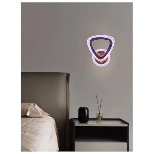 Image of Modern LED Wall Light with 3 Color Modes, Warm White, Blue, Light Pink, Acrylic Crystal Wall Lamp for Bedroom, Living Room, Hall, Golden Finish, Pack of 2,