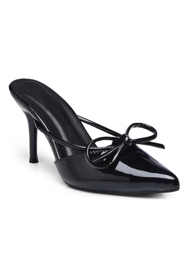 Image of Women's Wine Red Patent Leather Stiletto Heels Pointed Toe High Heel Pumps with Stylish Bow Elegant Dress Shoes for Party or Wedding