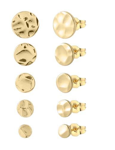 5 Pairs hammered gold Earrings for Women 316L Hypoallergenic Earrings Stainless Steel Lightweight Hammered Round Stud Valentine's Day Christmas Mother's Day