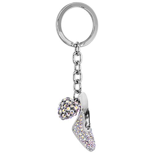 Sabrina Silver High Heel Shoe Heart Key Chain Crystal Key Ring For Women Swarovski Elements 4 3/8 Inches Long #TOP20